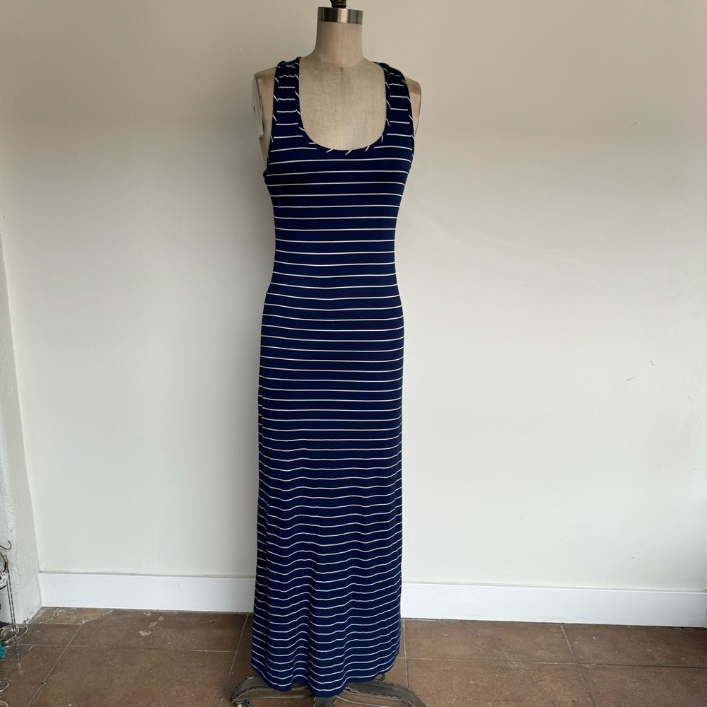 Blue/white Mono B Maxi Striped Dress